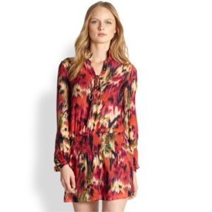 Haute Hippie Printed Lace Up Front 100% Silk Mini Dress